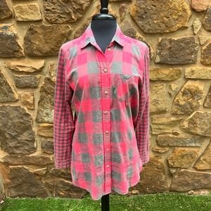 American Eagle Plaid Pink and Olive Tunic Jegging Shirt - Size M